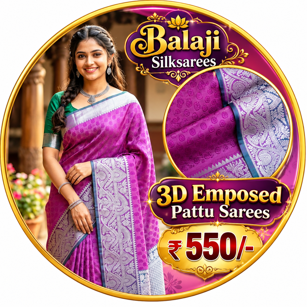 3D Emposed Pattu Sarees